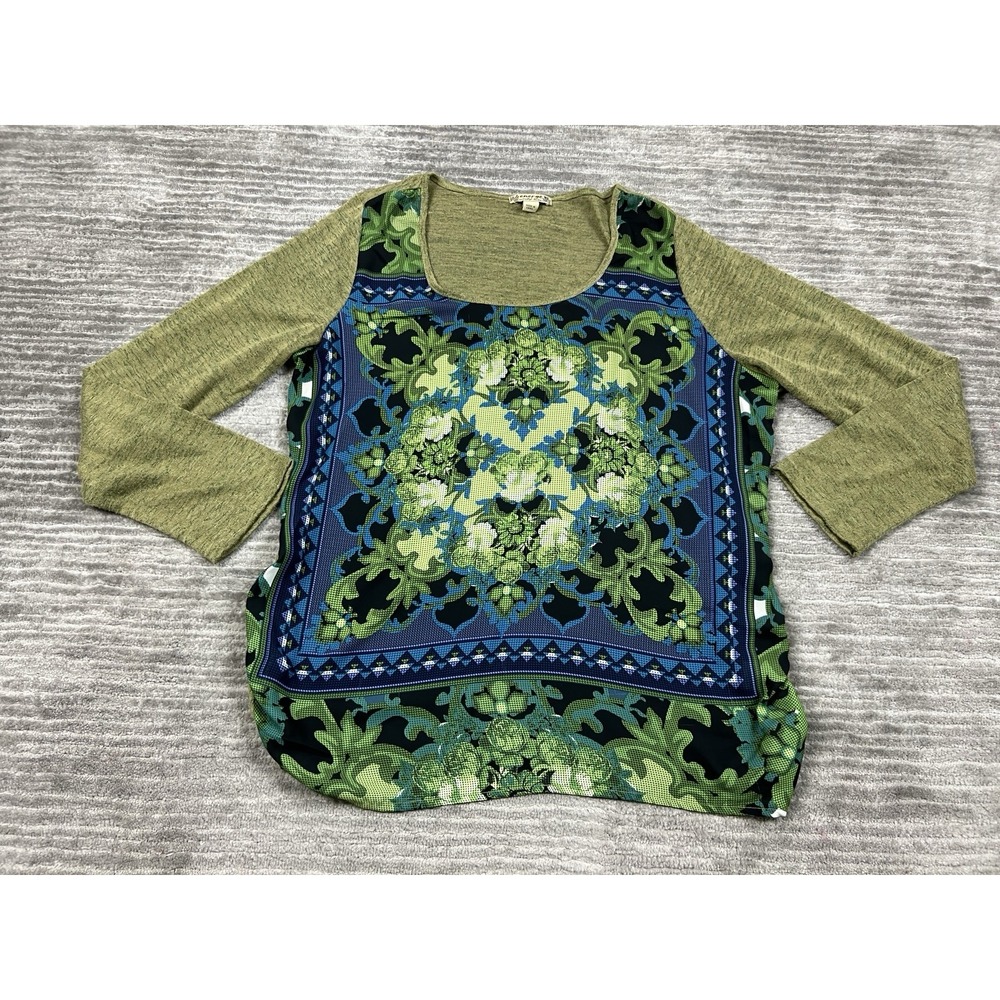Energe Top Womens XL‎ Green Floral Long Sleeve Polyester Casual
